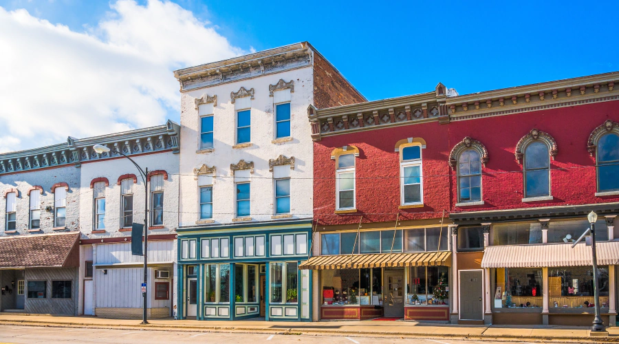 street with stores and buildings